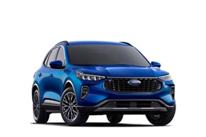 Blue SUV with sleek design and prominent grille, showcasing modern automotive style.
