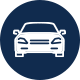 Icon of a car silhouette in white on a blue circular background.