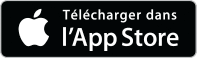 Bouton noir avec logo Apple, texte blanc "Télécharger dans l'App Store".
