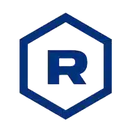 Hexagone bleu avec lettre "R" au centre, symbolisant une marque déposée.