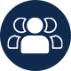 Icône représentant trois silhouettes blanches sur un fond bleu, symbolisant un groupe ou une communauté.